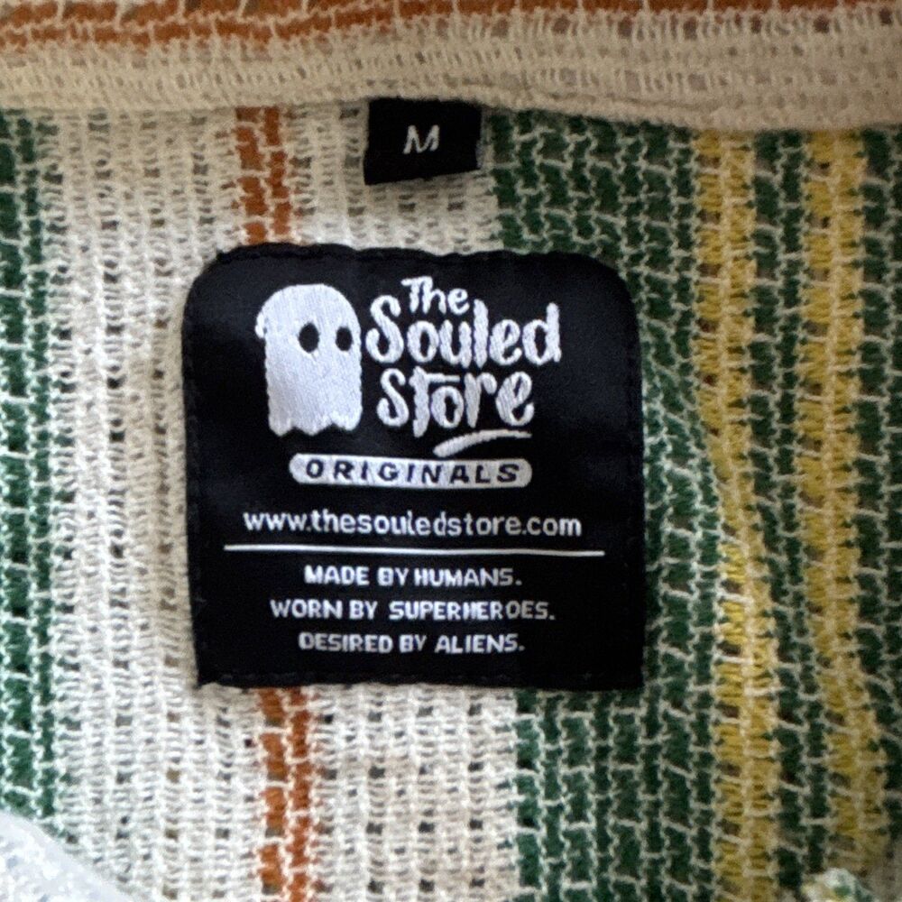 The Souled Store Men's M Striped Button-Up Shirt Green Cotton Short Sleeve - Picture 4 of 7